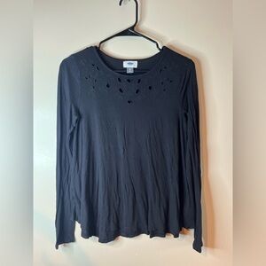 Old Navy Black Eyelet Detail Long Sleeve Flowy Blouse EUC
